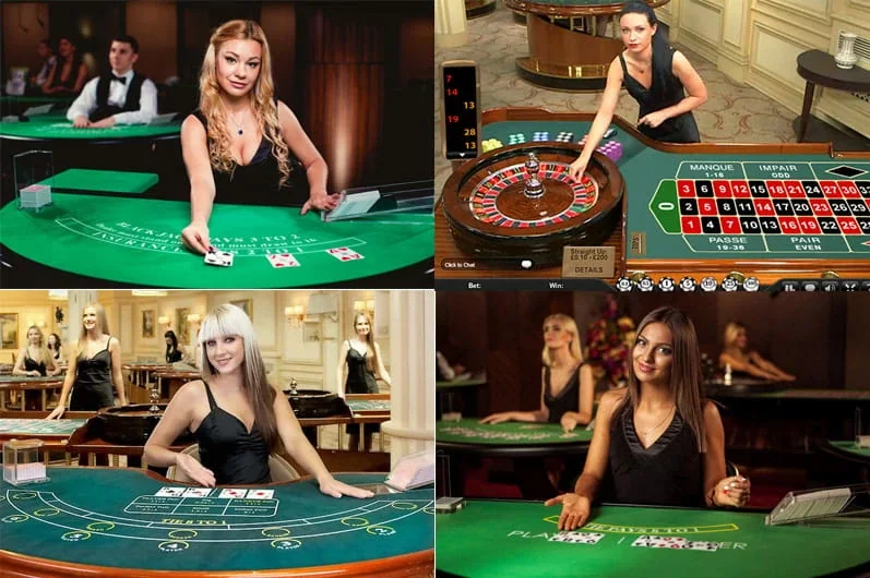 Ruang permainan kasino live dengan tampilan meja dealer